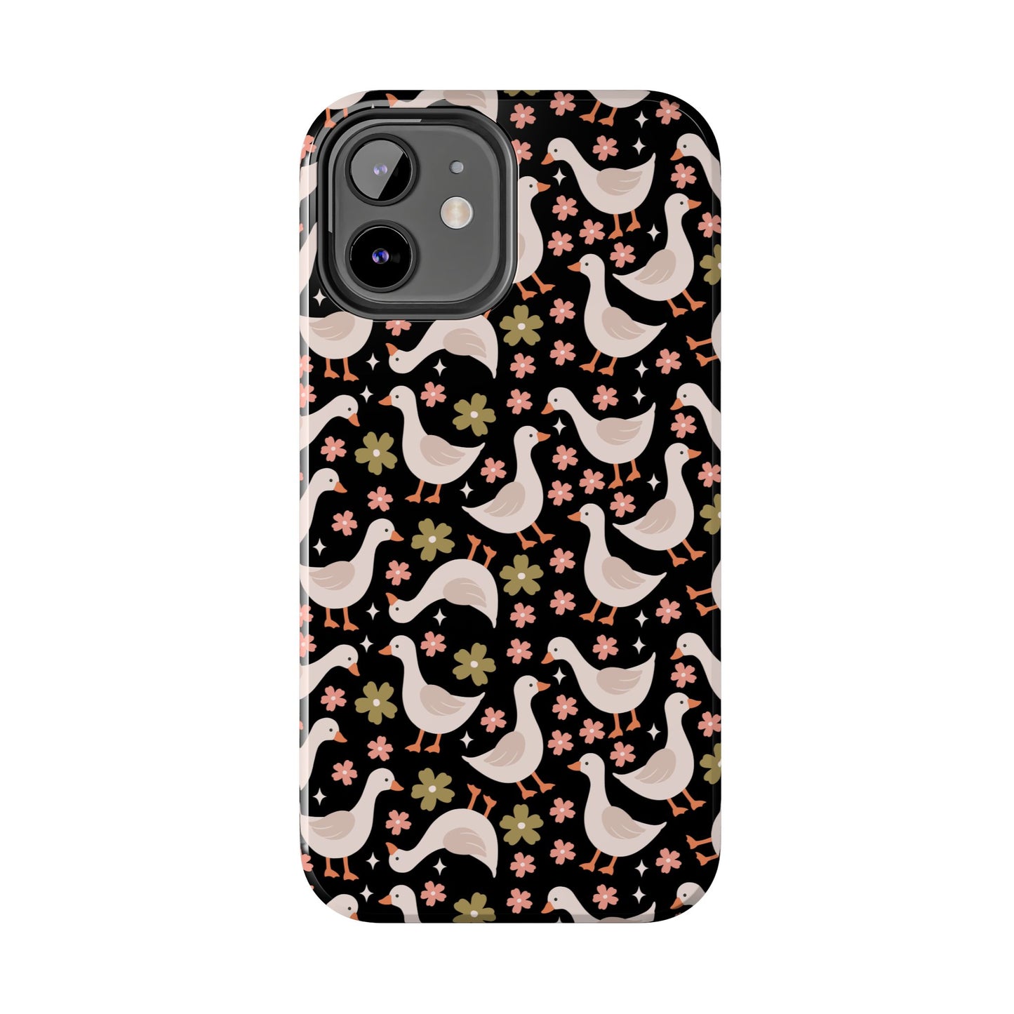 Cute Duck Pattern Phone Case, Stylish Tough Case, Gift for Duck Lovers, Floral Design, Unique Mobile Cover
