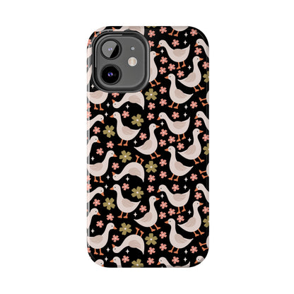 Cute Duck Pattern Phone Case, Stylish Tough Case, Gift for Duck Lovers, Floral Design, Unique Mobile Cover