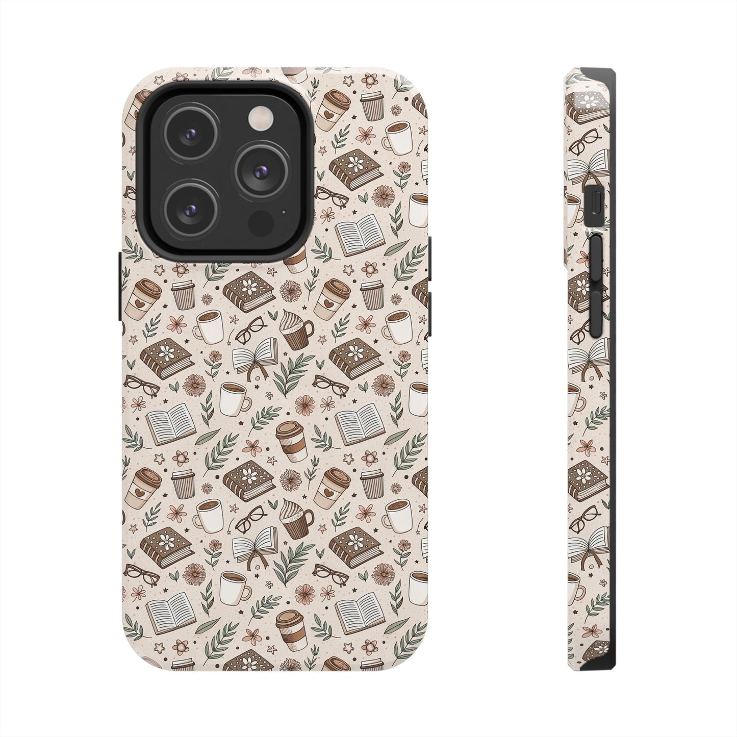 Cozy Books & Brews Tough Phone Cases - Literary Gift, Cute Coffee Pattern, Book Lover Accessory, Unique Phone Cover, Gift for Readers