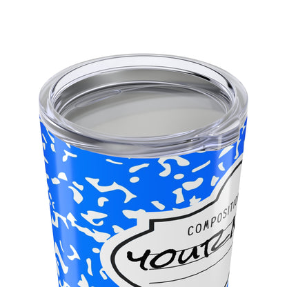 Personalized Composition Book Tumbler, Custom 20oz Travel Mug, Blue and White Insulated Cup, Ideal for Students, Teachers, Graduation Gift
