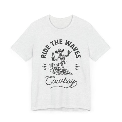 Surfing Skeleton Tee - Ride the Waves Cowboy Shirt, Beachwear, Summer Vibes, Gift for Surfers, Casual T-Shirt