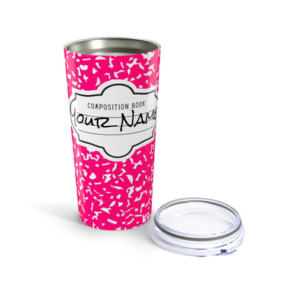 Personalized Pink Composition Tumbler, Custom Travel Mug, College Student Gift, Cute Drinkware, Back to School, Unique Party Favor