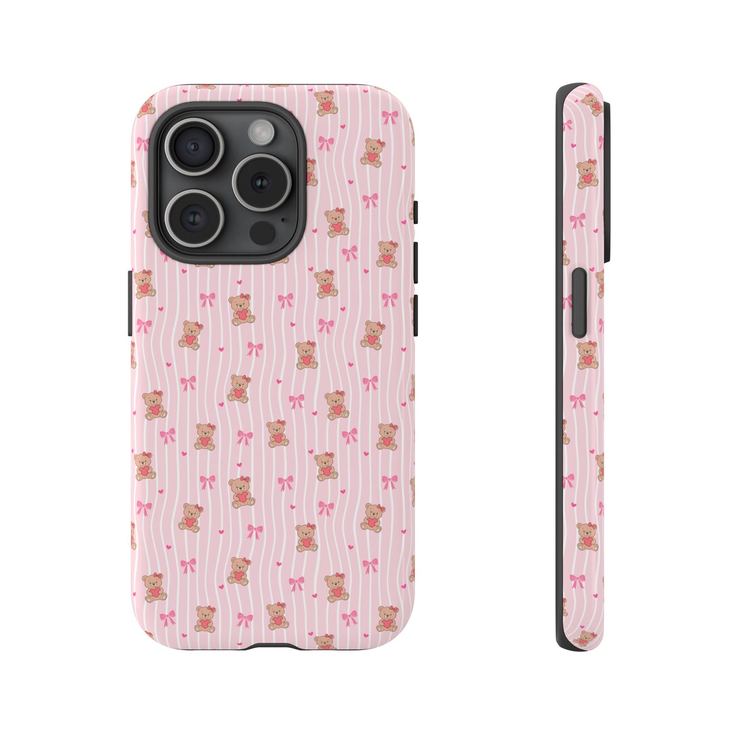 Cute Teddy Bear Pink Stripe Phone Case