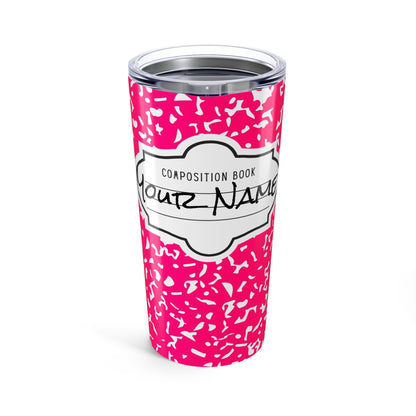 Personalized Pink Composition Tumbler, Custom Travel Mug, College Student Gift, Cute Drinkware, Back to School, Unique Party Favor