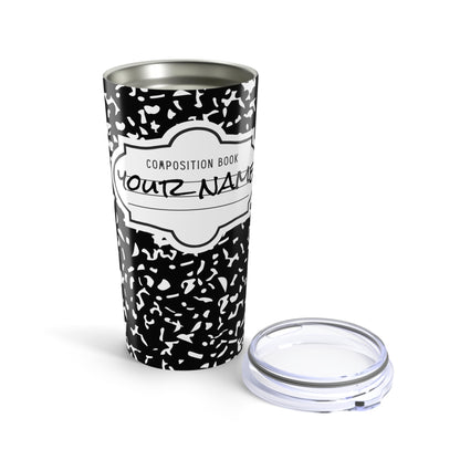 Personalized Composition Book Tumbler, Custom 20oz Travel Mug, Black and White Insulated Cup, Ideal for Students, Teachers, Graduation Gift
