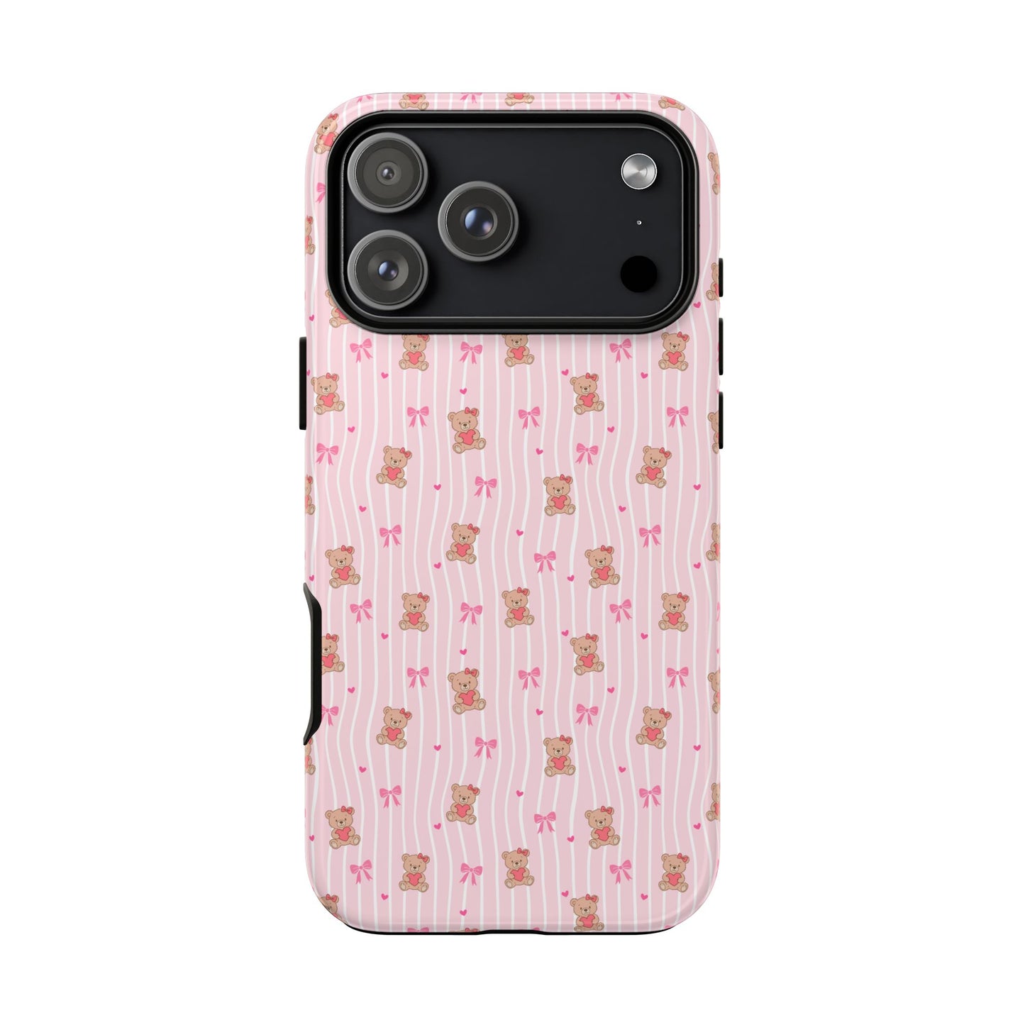 Cute Teddy Bear Pink Stripe Phone Case