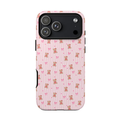 Cute Teddy Bear Pink Stripe Phone Case