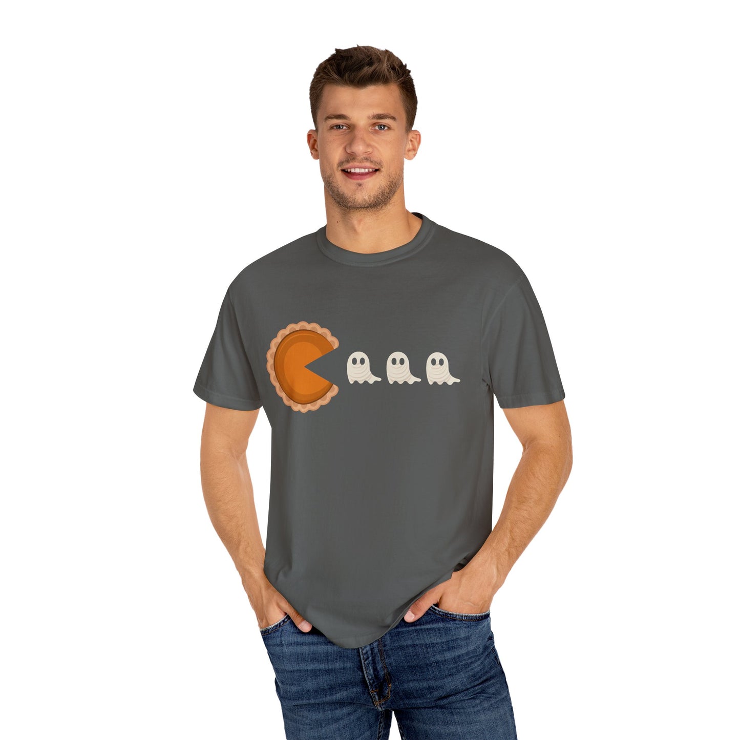 Pac-Man Pumpkin Pie Ghosts Unisex T-Shirt, Halloween Tee, Gamer Shirt, Fun Graphic Top, Gift for Gamers, Casual Wear