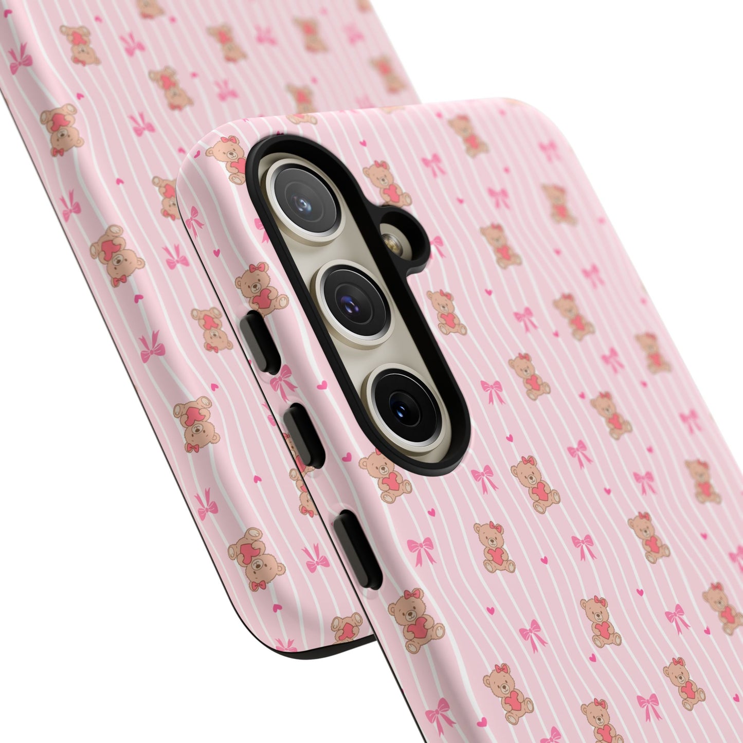 Cute Teddy Bear Pink Stripe Phone Case