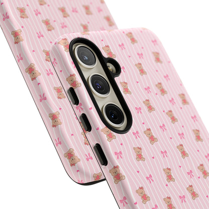 Cute Teddy Bear Pink Stripe Phone Case