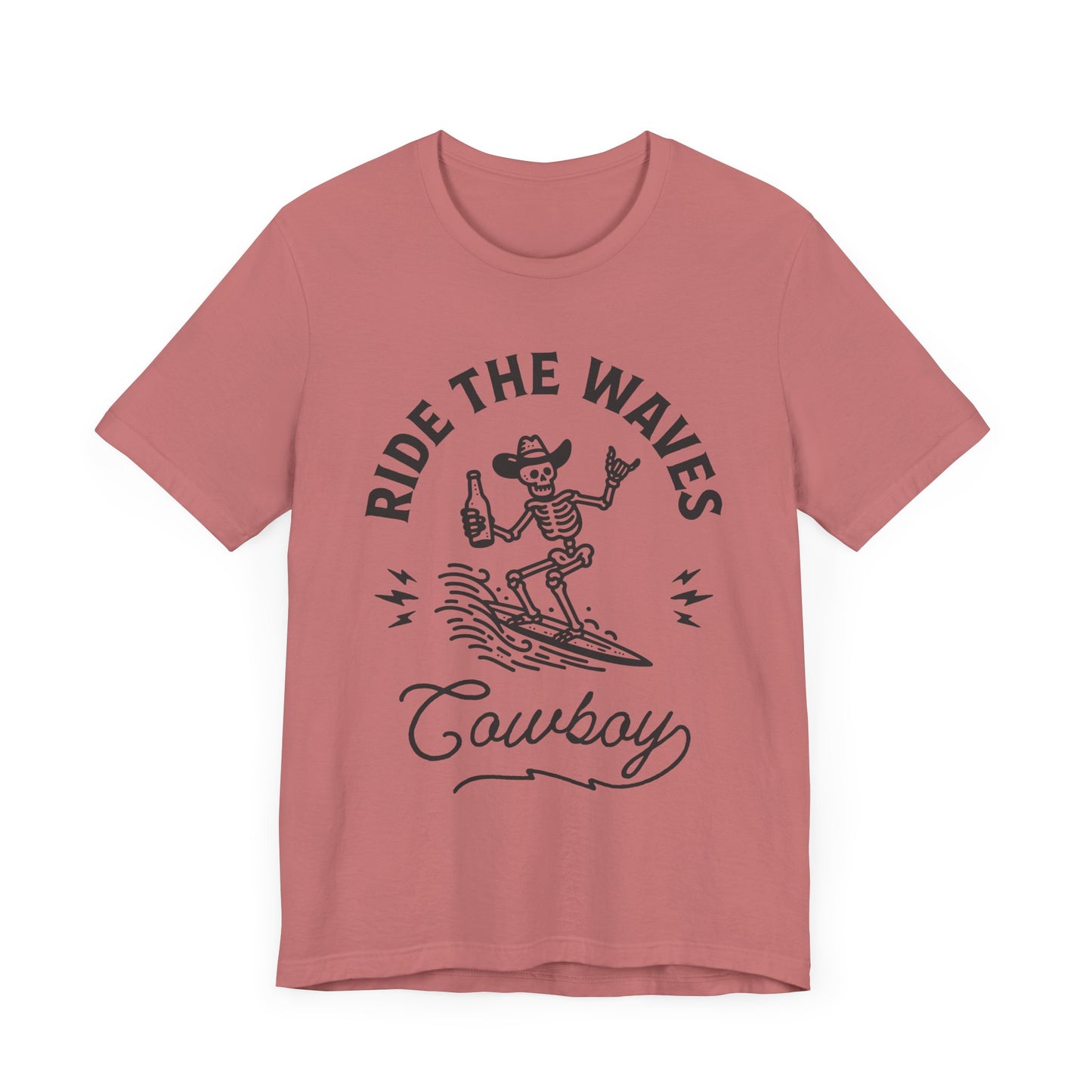Surfing Skeleton Tee - Ride the Waves Cowboy Shirt, Beachwear, Summer Vibes, Gift for Surfers, Casual T-Shirt