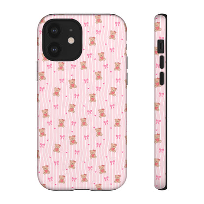 Cute Teddy Bear Pink Stripe Phone Case