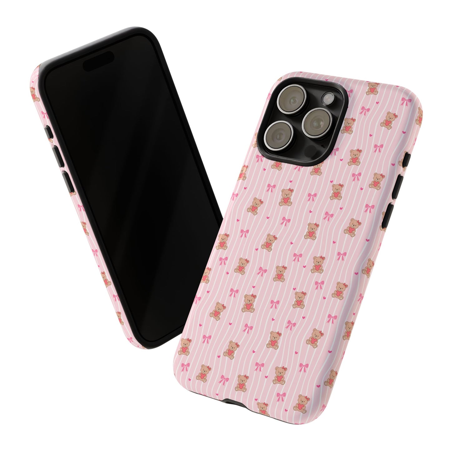 Cute Teddy Bear Pink Stripe Phone Case