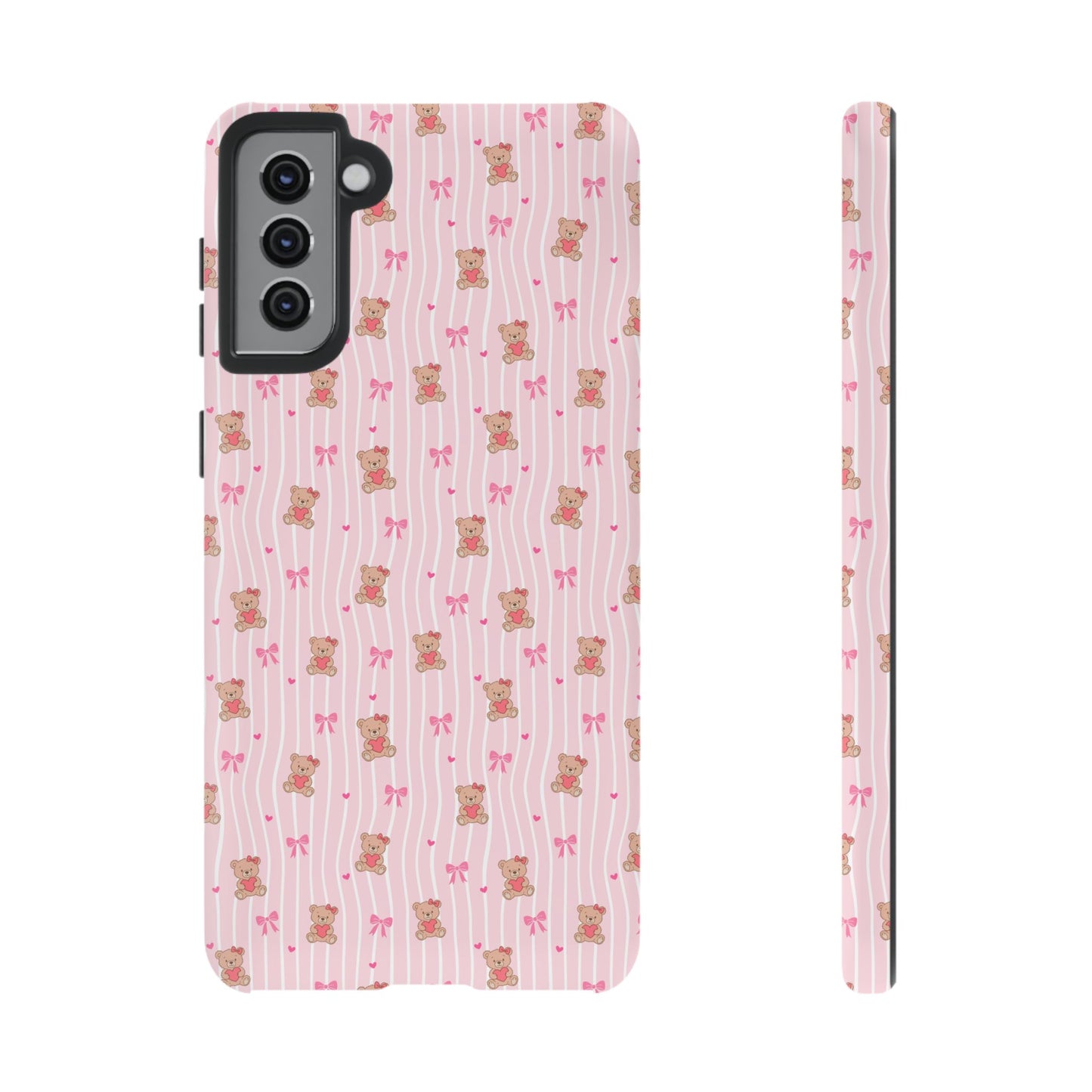 Cute Teddy Bear Pink Stripe Phone Case