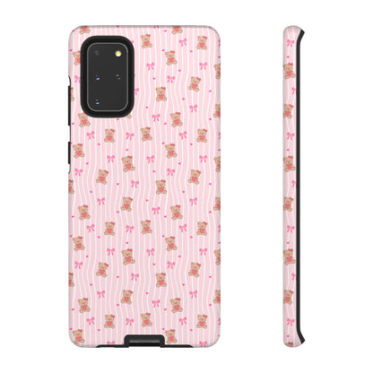 Cute Teddy Bear Pink Stripe Phone Case