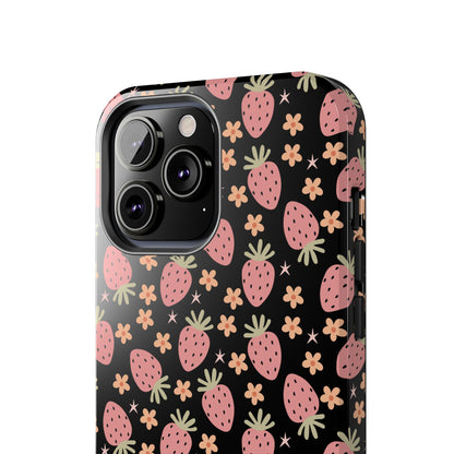 Cute Strawberry Pattern Tough Phone Cases, Floral Phone Cover, Protective Case, Gift for Her, Summer Vibes, Cute Accessories