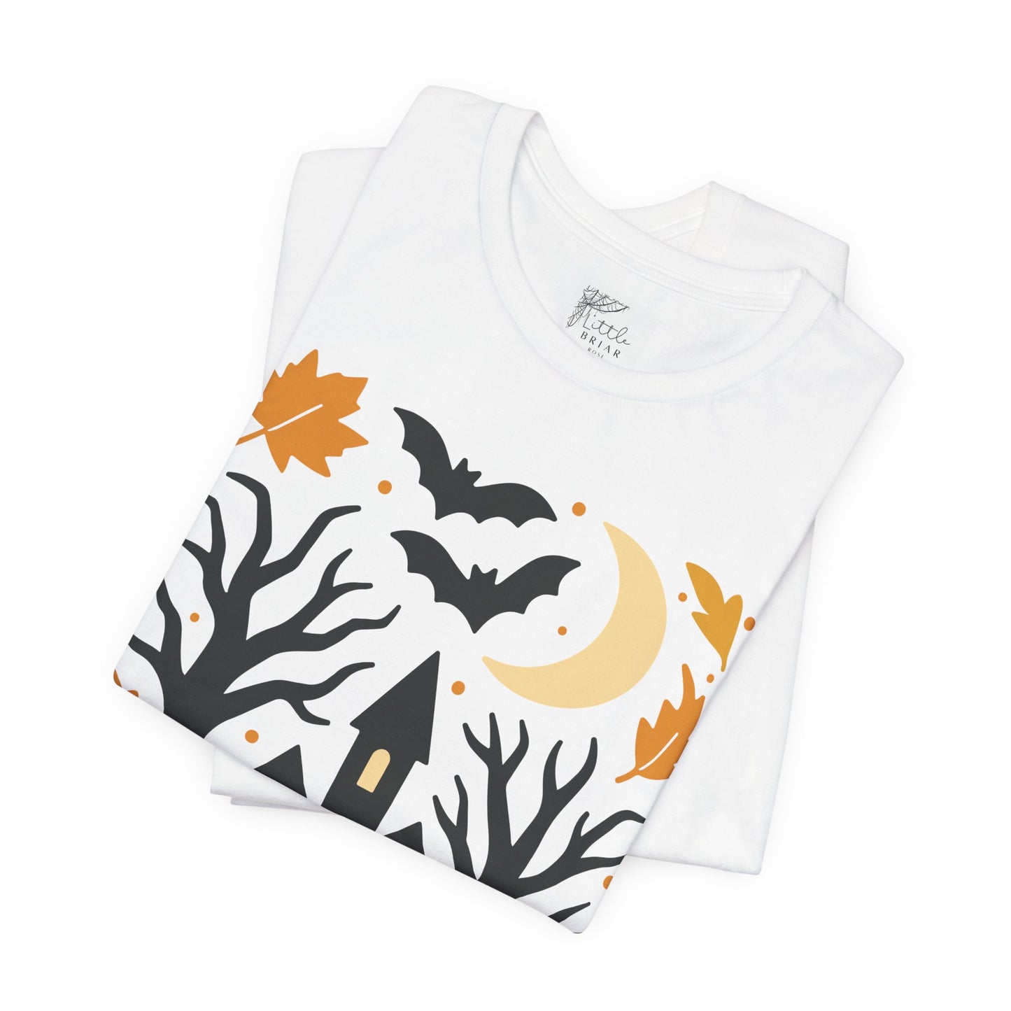 Halloween Haunted House Tee, Spooky Shirt, Fall Apparel, Unisex Halloween Top, Pumpkin & Bat Graphic Tee