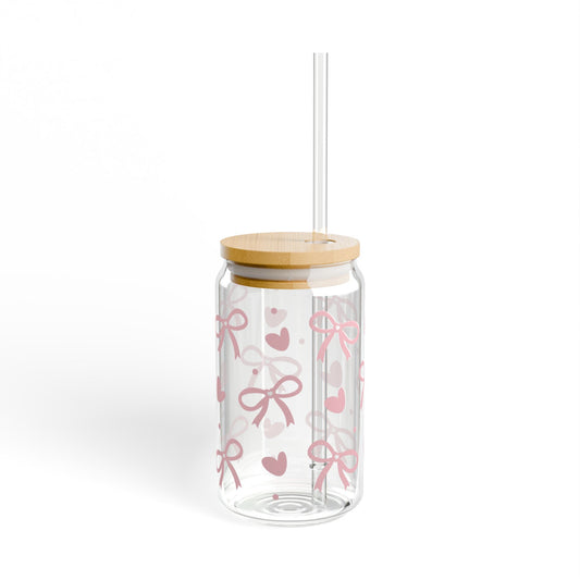 Charming Bow-Decorated Sipper Glass, 16oz – Perfect for Gifts, Parties, Weddings, Home Decor, Sweetheart Celebrations