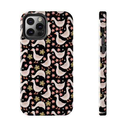 Cute Duck Pattern Phone Case, Stylish Tough Case, Gift for Duck Lovers, Floral Design, Unique Mobile Cover