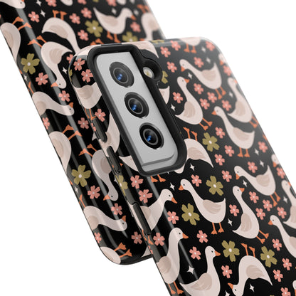 Cute Duck Pattern Phone Case, Stylish Tough Case, Gift for Duck Lovers, Floral Design, Unique Mobile Cover