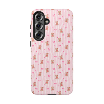 Cute Teddy Bear Pink Stripe Phone Case