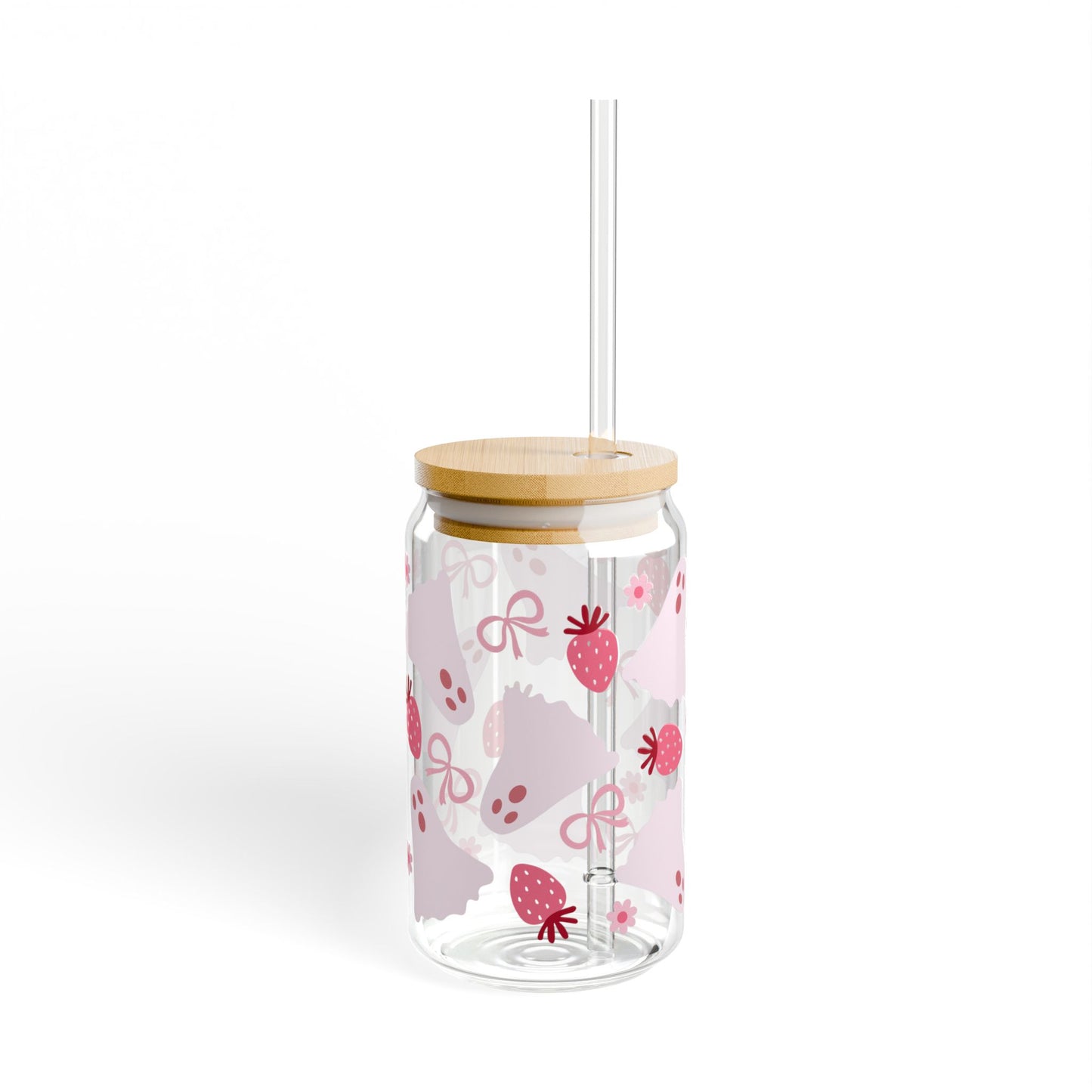 Strawberry Sipper Glass, 16oz Drinkware, Cute Party Favor, Eco-Friendly Gift, Summer Refreshment, Kitchen Decor