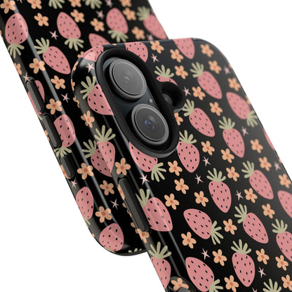 Cute Strawberry Pattern Tough Phone Cases, Floral Phone Cover, Protective Case, Gift for Her, Summer Vibes, Cute Accessories