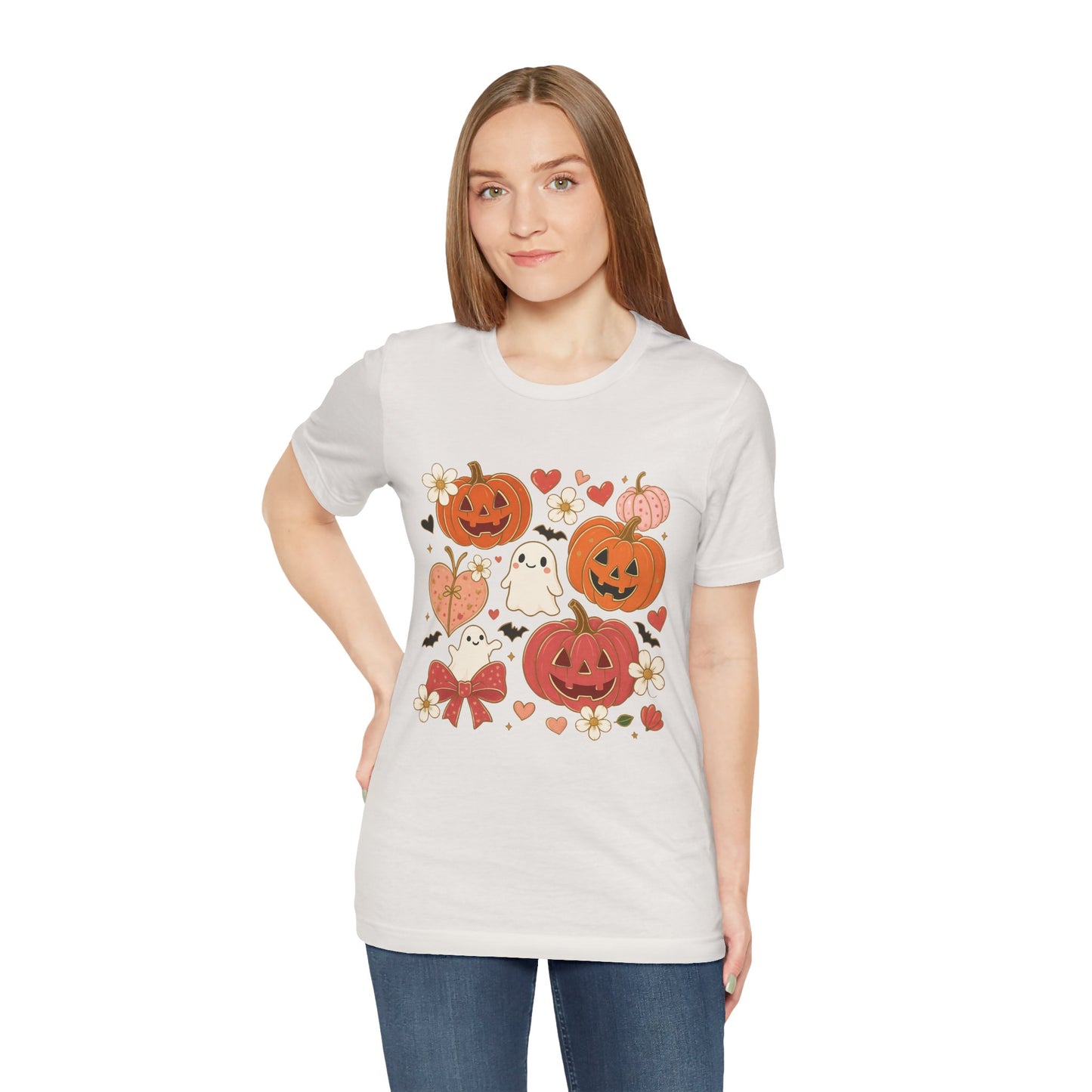 Halloween Ghost & Pumpkin Tee, Perfect for Fall, Halloween Parties, Cozy Autumn Wear, Unisex T-Shirt, Seasonal Gift Idea