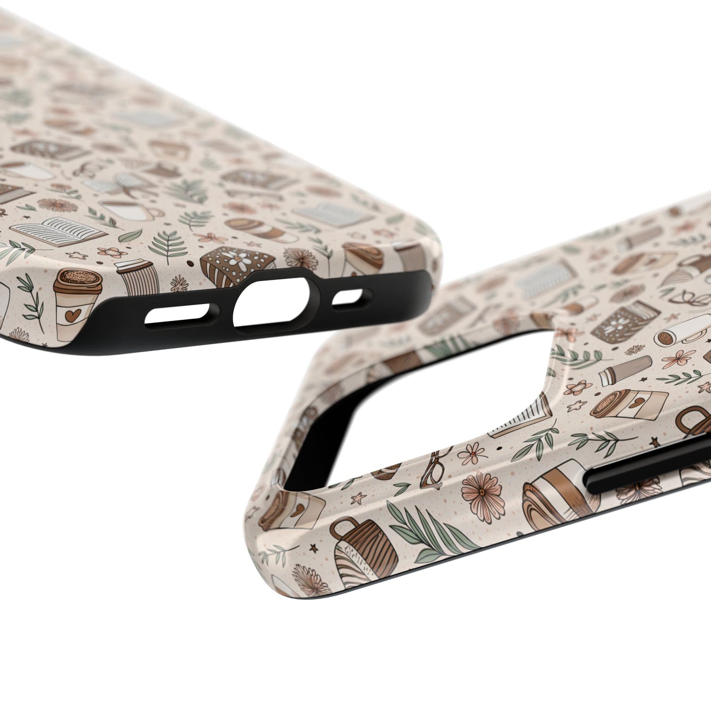 Cozy Books & Brews Tough Phone Cases - Literary Gift, Cute Coffee Pattern, Book Lover Accessory, Unique Phone Cover, Gift for Readers