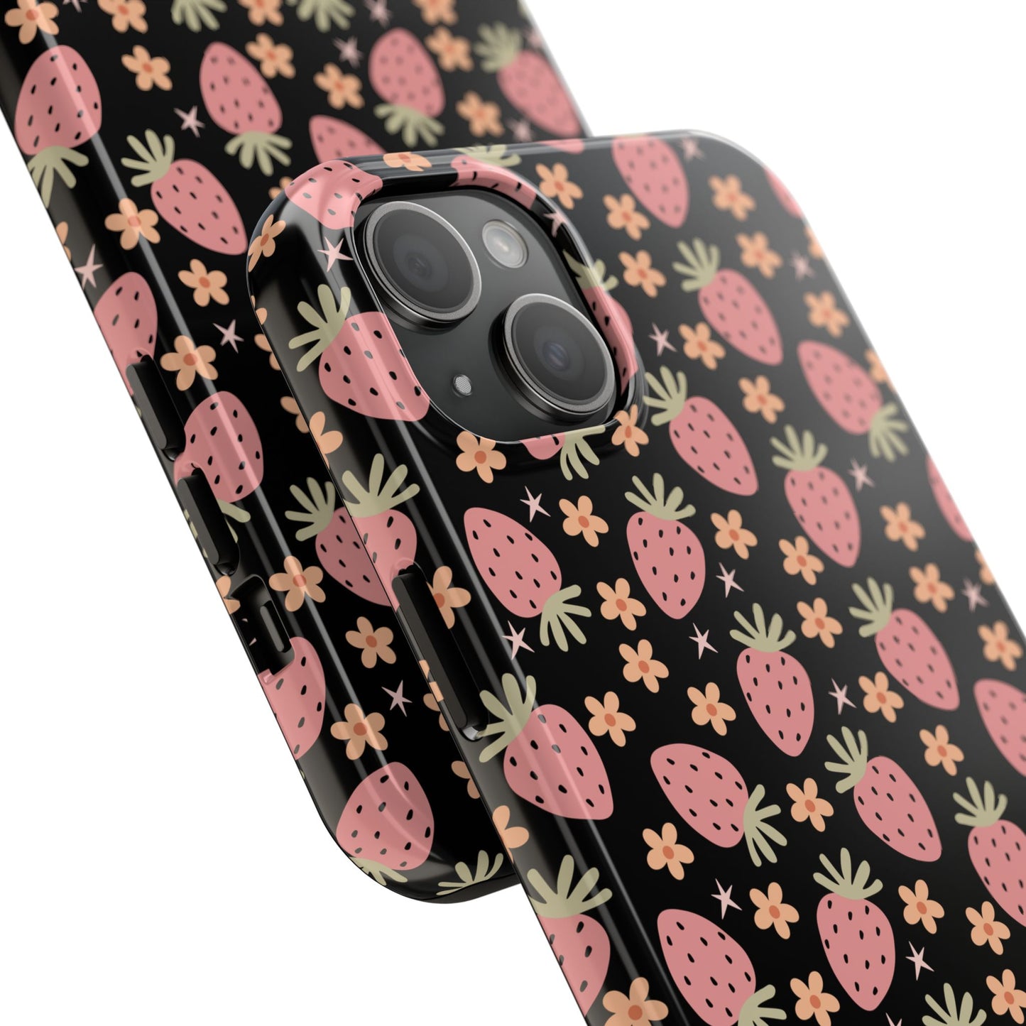 Cute Strawberry Pattern Tough Phone Cases, Floral Phone Cover, Protective Case, Gift for Her, Summer Vibes, Cute Accessories