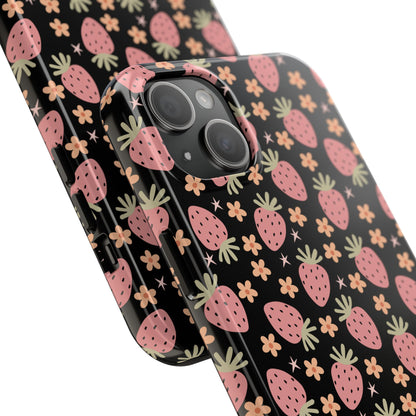 Cute Strawberry Pattern Tough Phone Cases, Floral Phone Cover, Protective Case, Gift for Her, Summer Vibes, Cute Accessories