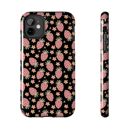 Cute Strawberry Pattern Tough Phone Cases, Floral Phone Cover, Protective Case, Gift for Her, Summer Vibes, Cute Accessories
