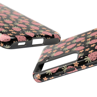 Cute Strawberry Pattern Tough Phone Cases, Floral Phone Cover, Protective Case, Gift for Her, Summer Vibes, Cute Accessories