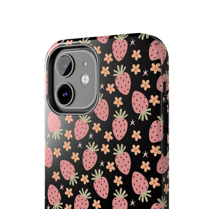 Cute Strawberry Pattern Tough Phone Cases, Floral Phone Cover, Protective Case, Gift for Her, Summer Vibes, Cute Accessories