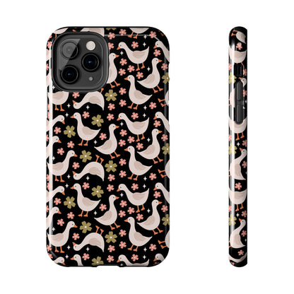 Cute Duck Pattern Phone Case, Stylish Tough Case, Gift for Duck Lovers, Floral Design, Unique Mobile Cover
