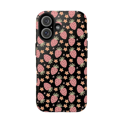 Cute Strawberry Pattern Tough Phone Cases, Floral Phone Cover, Protective Case, Gift for Her, Summer Vibes, Cute Accessories