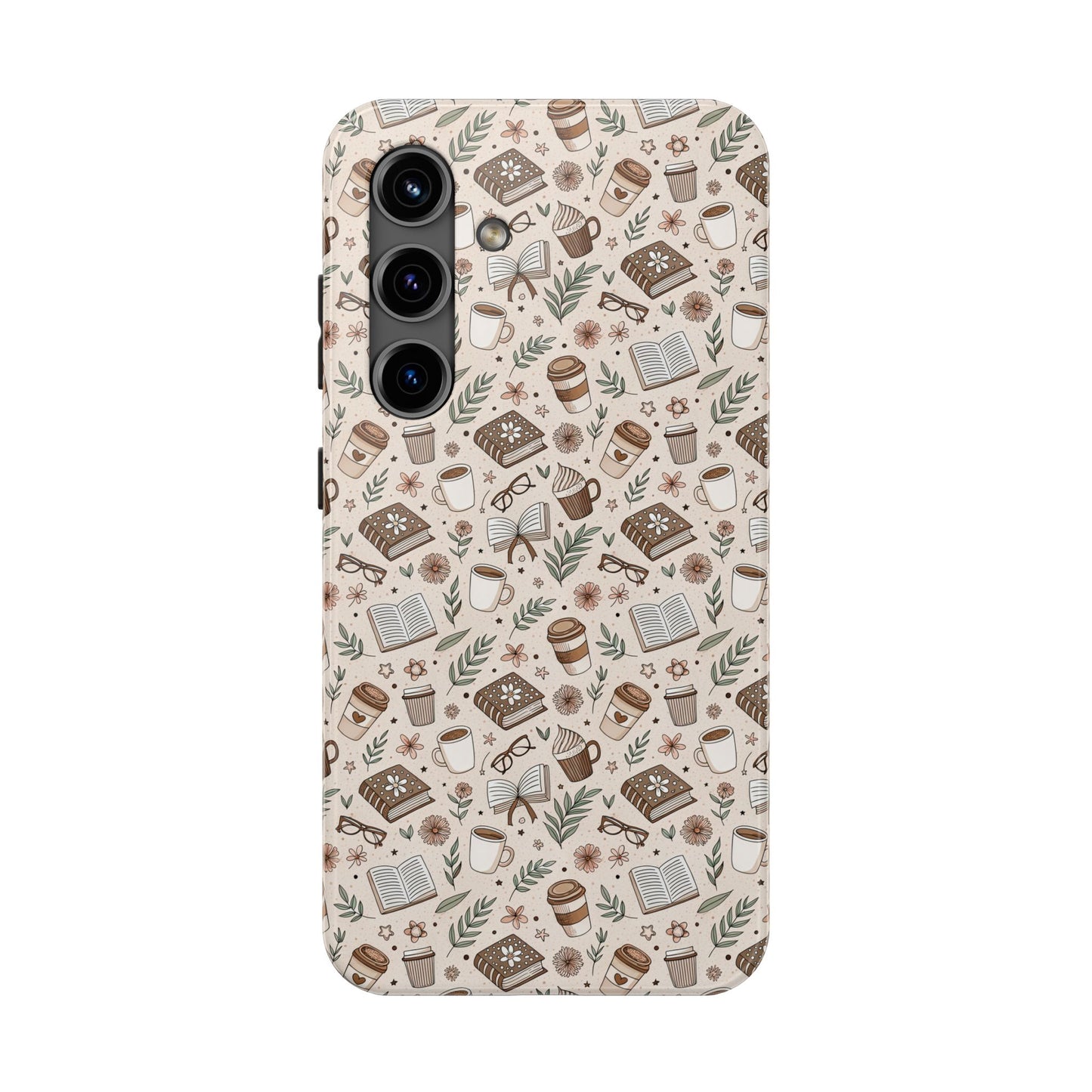 Cozy Books & Brews Tough Phone Cases - Literary Gift, Cute Coffee Pattern, Book Lover Accessory, Unique Phone Cover, Gift for Readers