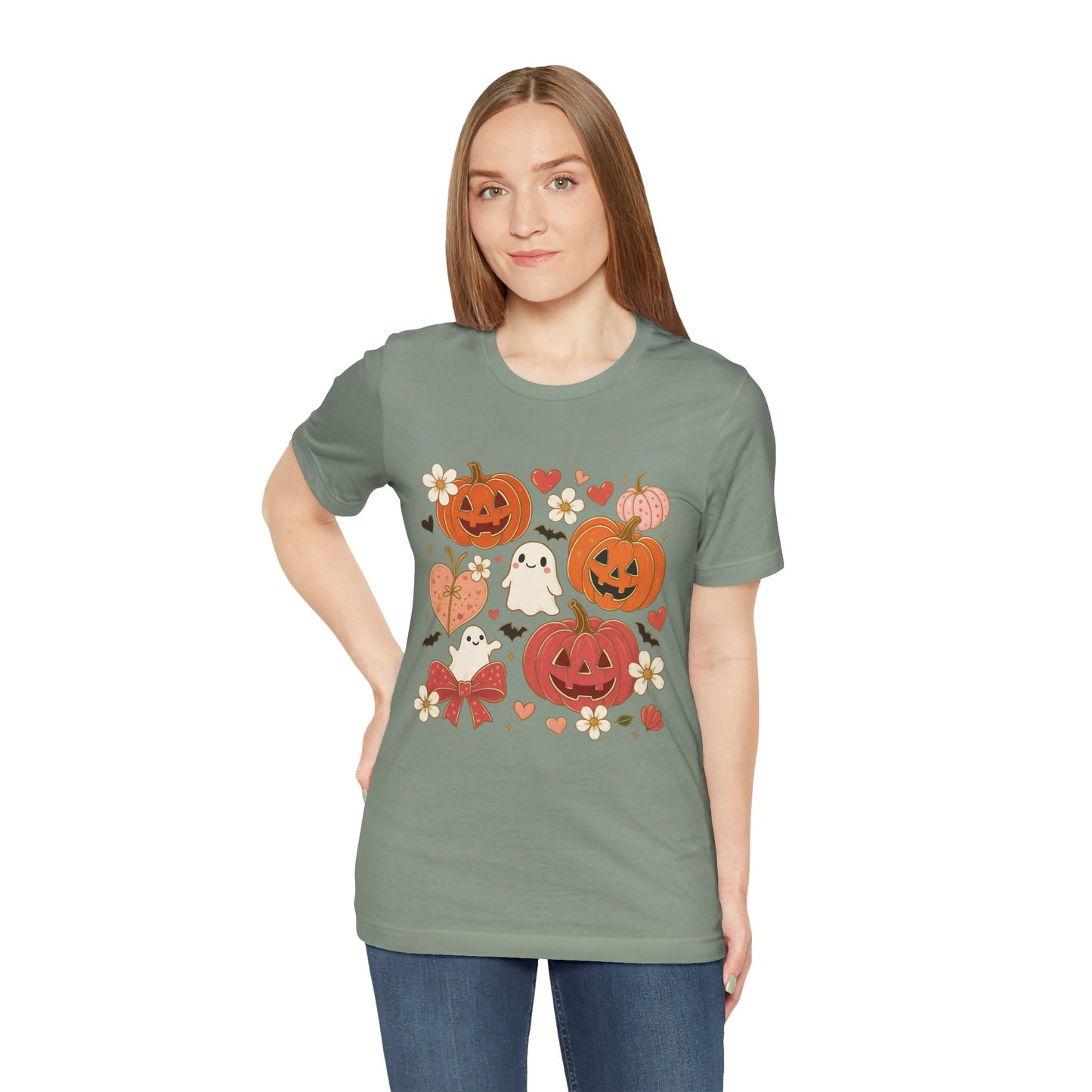 Halloween Ghost & Pumpkin Tee, Perfect for Fall, Halloween Parties, Cozy Autumn Wear, Unisex T-Shirt, Seasonal Gift Idea