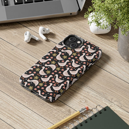 Cute Duck Pattern Phone Case, Stylish Tough Case, Gift for Duck Lovers, Floral Design, Unique Mobile Cover