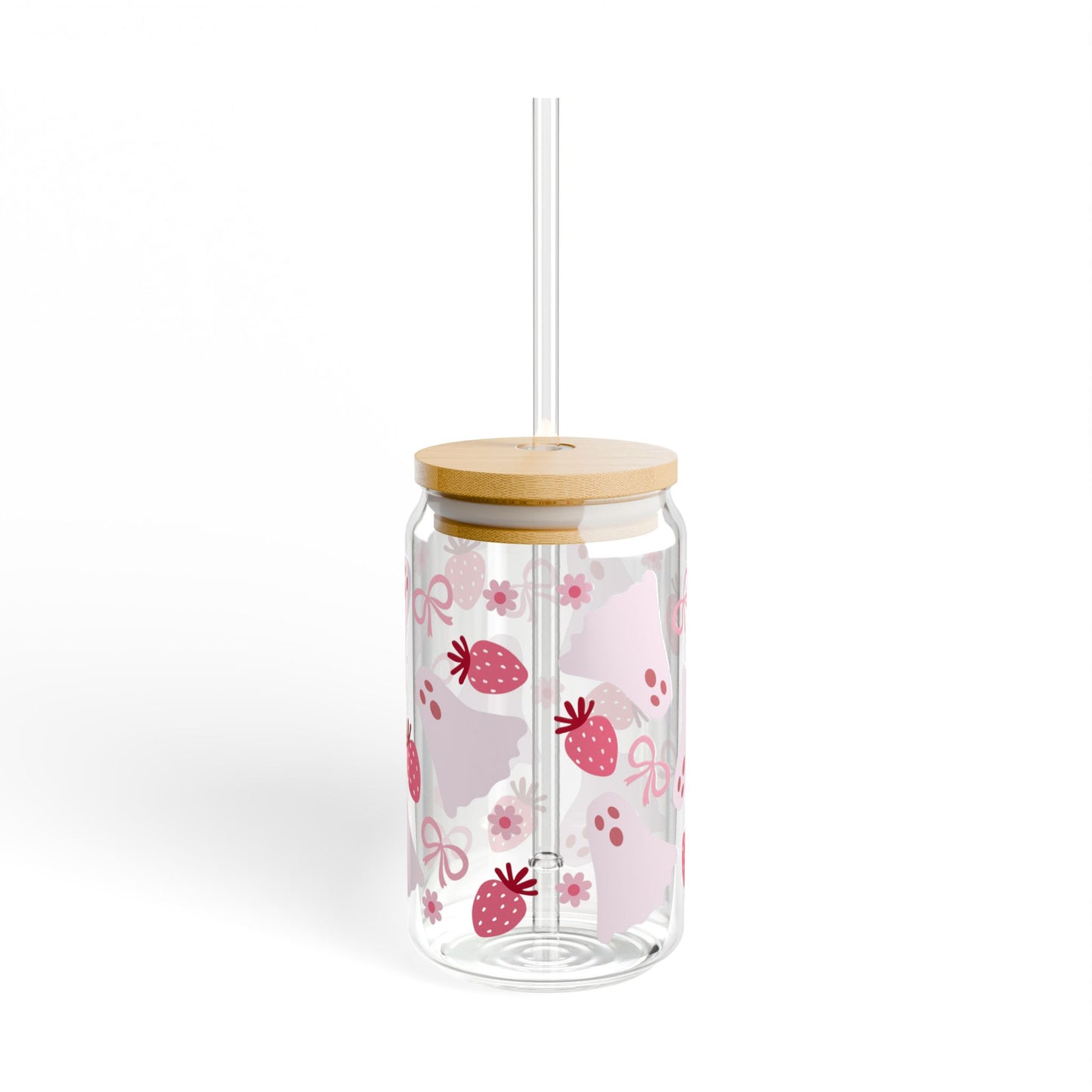 Strawberry Sipper Glass, 16oz Drinkware, Cute Party Favor, Eco-Friendly Gift, Summer Refreshment, Kitchen Decor