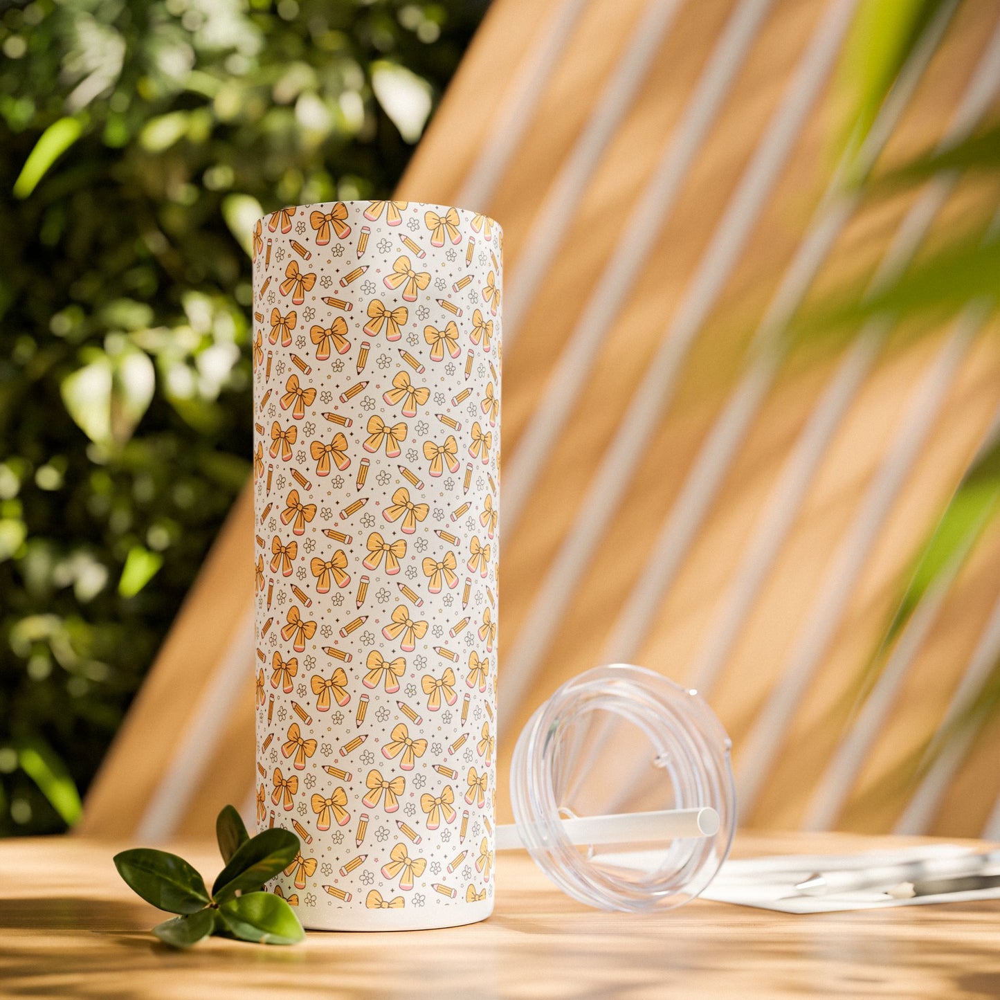 Butterfly Pattern Skinny Tumbler with Straw, Floral Travel Mug, Cute Drinkware, Summer Outing Accessory, Gift for Her