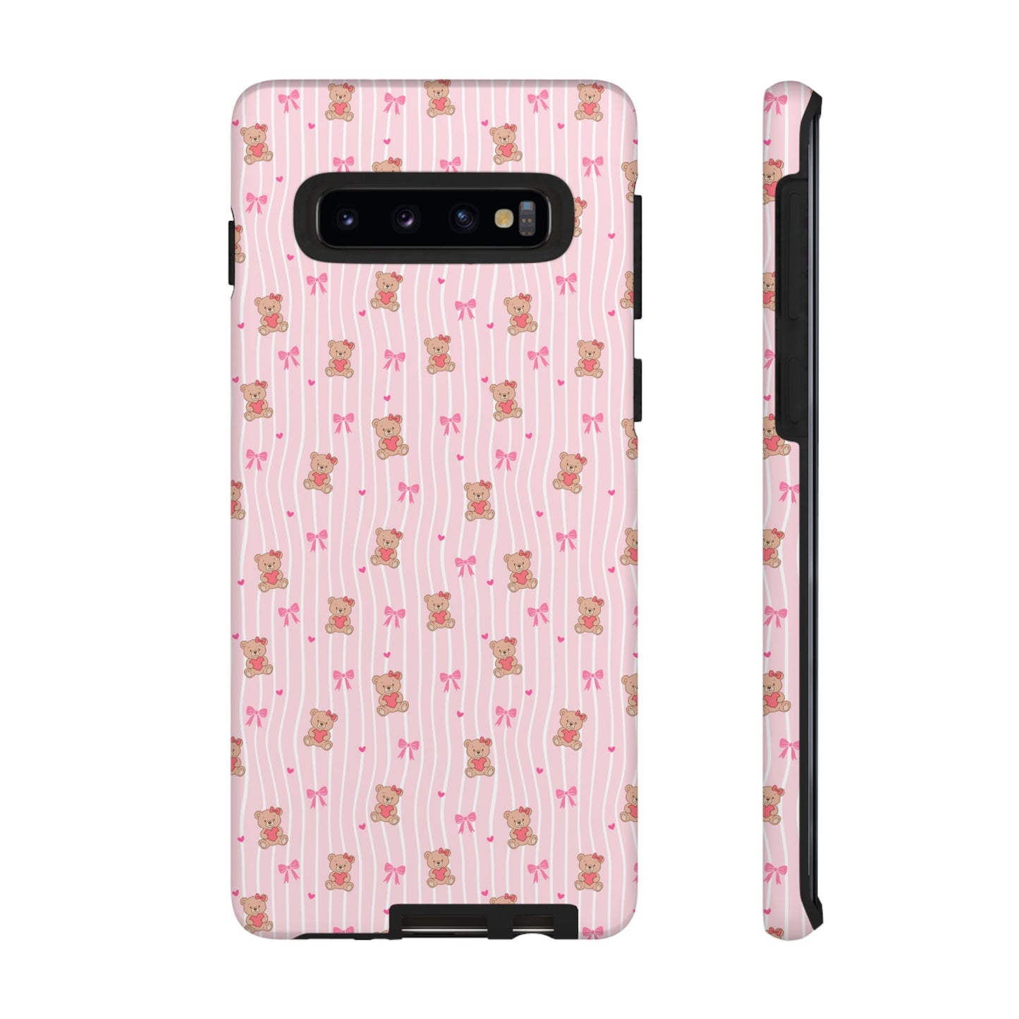 Cute Teddy Bear Pink Stripe Phone Case