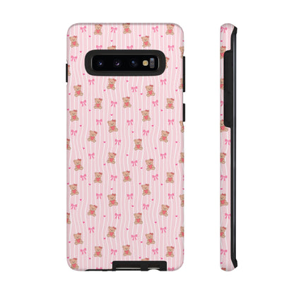 Cute Teddy Bear Pink Stripe Phone Case