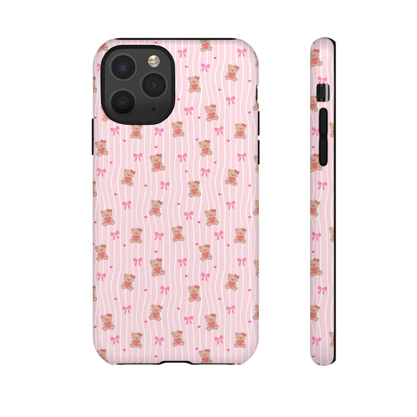 Cute Teddy Bear Pink Stripe Phone Case