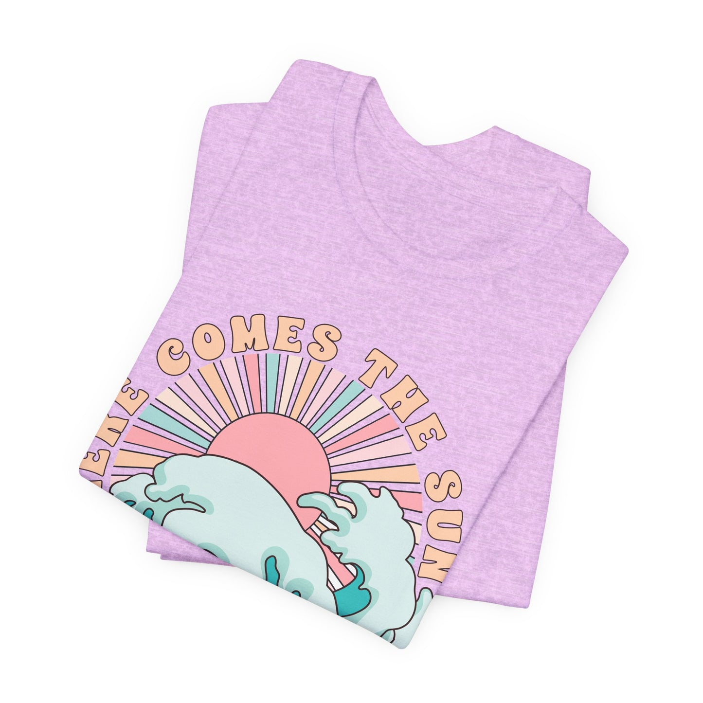 Unisex Beach Vibes Tee | Here Comes the Sun, Summer Shirt, Wave Art Tee, Gift for Ocean Lovers, Relaxed Summer Style