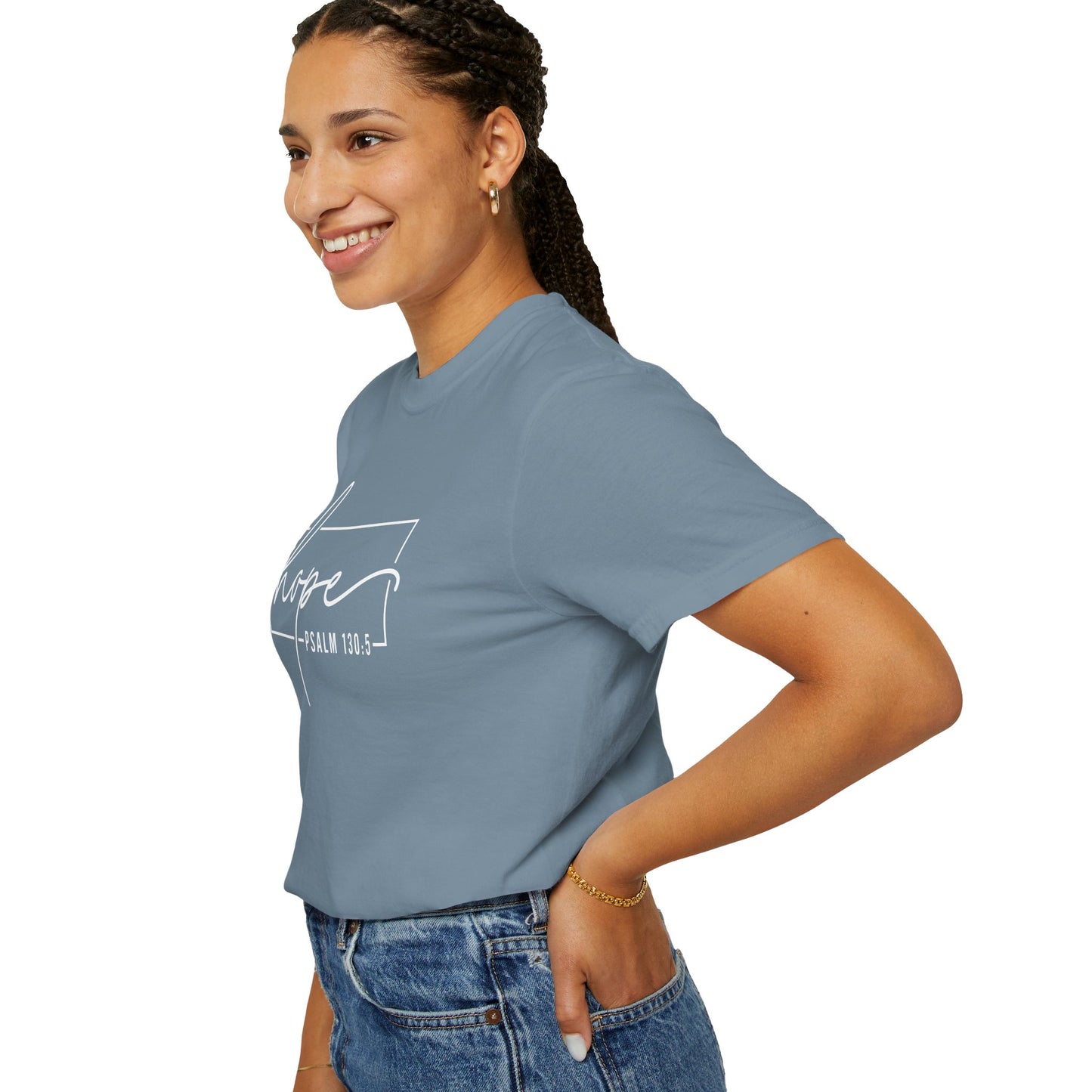 Hope T-Shirt, Garment-Dyed Tee, Inspirational Apparel, Christian Gift, Faith-Based Fashion, Psalm 130:5 Quote Shirt