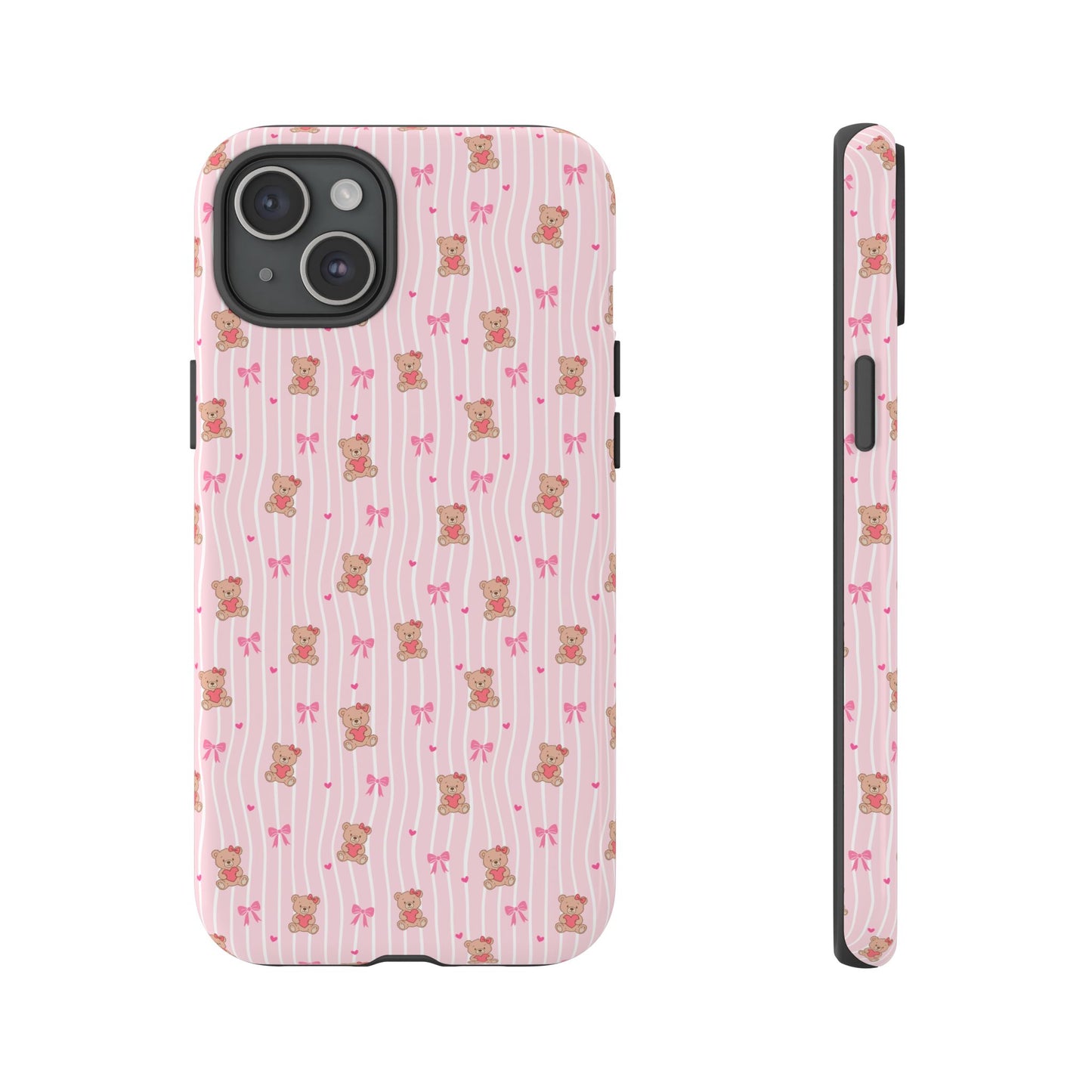 Cute Teddy Bear Pink Stripe Phone Case