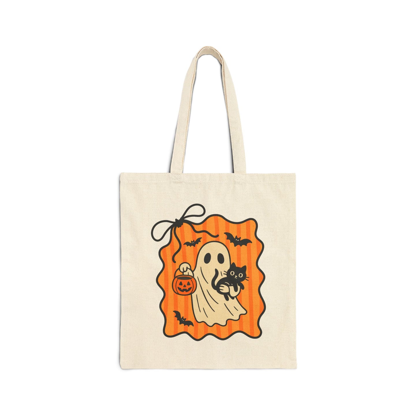 Spooky Ghost Cotton Canvas Tote Bag, Halloween Tote, Trick or Treat Bag, Eco-Friendly Shopping Bag, Cute Halloween Gift
