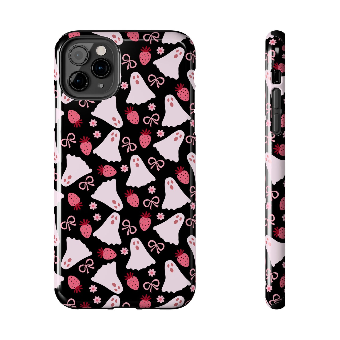 Cute Ghosts and Strawberries Phone Case | Tough Phone Cases, Halloween Accessories, Unique Gift Ideas, Spooky Aesthetic, Everyday Style