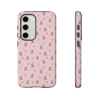 Cute Teddy Bear Pink Stripe Phone Case